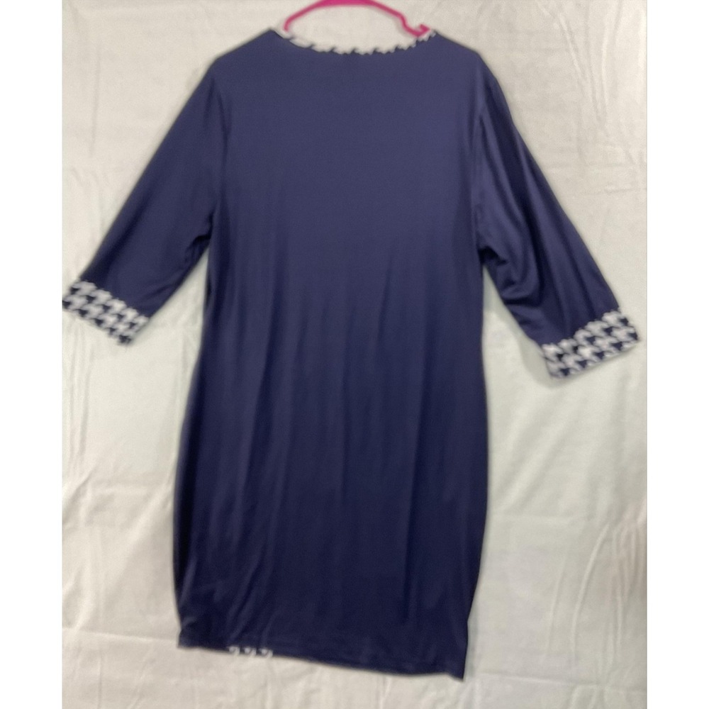 SheIn Dress Womens L/XL Blue Houndstooth Bow 3/4 Sleeve Shift Knee Length Jersey - Picture 9 of 9